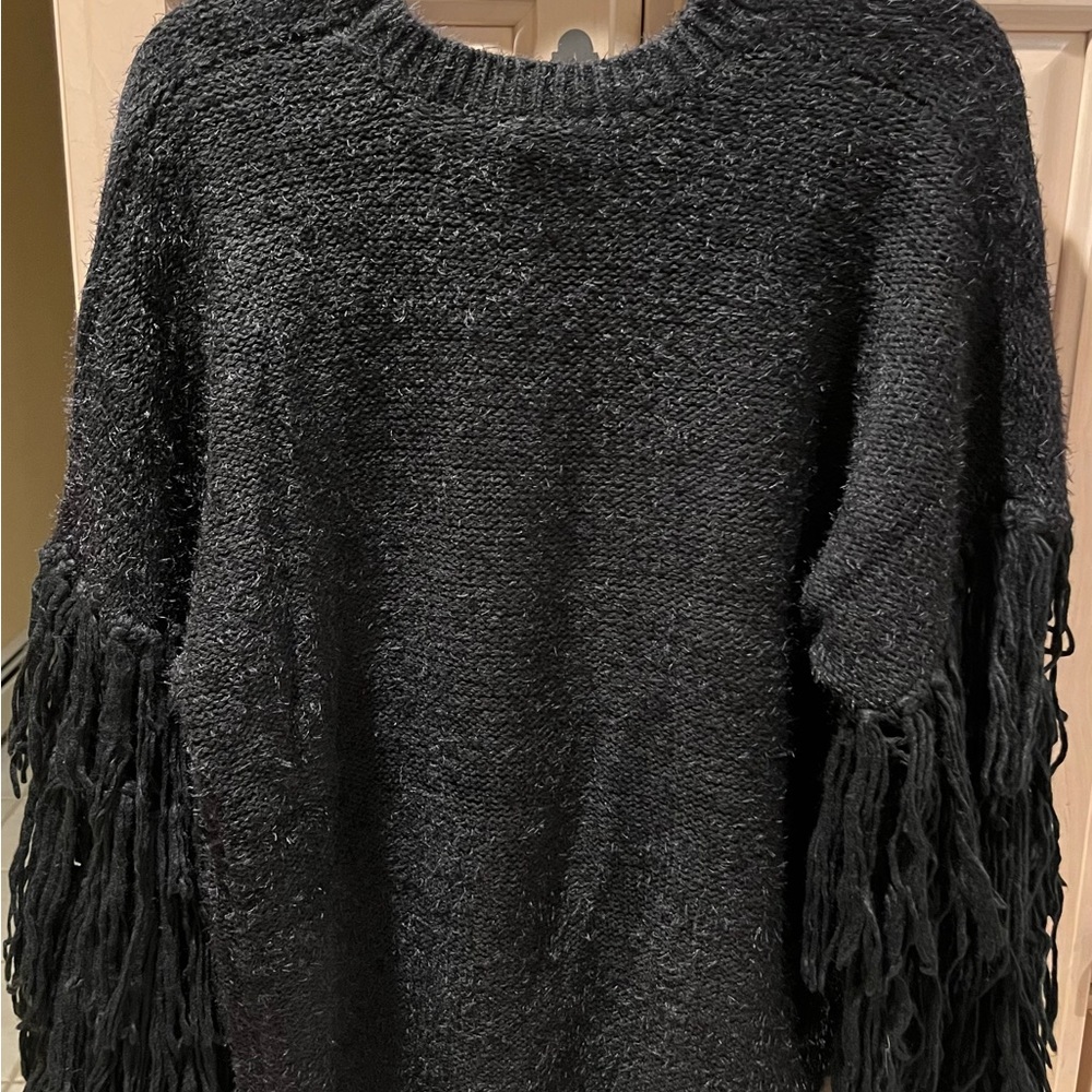 Brand new, never worn, Forever 21  black chunky sweater, fringe sleeves.